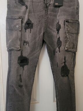 ASOS Gray Distressed Cargo Pants with Flap Pockets